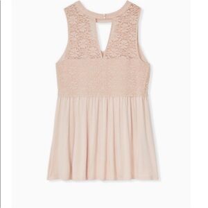 Torrid Super Soft Sleeveless Lace Babydoll Top Blush Pink Size 1 Plus Stretch
